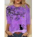 Women's T shirt Tee Cat Bird Yellow Pink Blue Print Long Sleeve Party Weekend Festival / Holiday Round Neck Regular Fit Spring &Fall