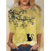 Women's T shirt Tee Cat Bird Yellow Pink Blue Print Long Sleeve Party Weekend Festival / Holiday Round Neck Regular Fit Spring &Fall