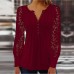 Women's Lace Shirt Shirt Blouse Plain Black White Red Lace Patchwork Long Sleeve Casual Elegant Vintage Fashion V Neck Regular Fit Spring Fall