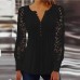 Women's Lace Shirt Shirt Blouse Plain Black White Red Lace Patchwork Long Sleeve Casual Elegant Vintage Fashion V Neck Regular Fit Spring Fall