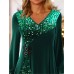 Women's Shirt Blouse Velvet Plain Sparkly Green Sequins Long Sleeve Party Casual Fashion V Neck Regular Fit Spring &Fall