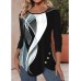 Women's T shirt Tee Geometric Black Print Button Long Sleeve Daily Weekend Fashion Round Neck Regular Fit Spring &Fall