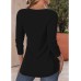 Women's T shirt Tee Geometric Black Print Button Long Sleeve Daily Weekend Fashion Round Neck Regular Fit Spring &Fall