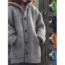 Women's Cardigan Winter Warm Loose Hoodie Knitted Jumper Long Chunky Knit Cardigan with Button Coat Cardigan Women Winter Jacket Open Coat with Pockets Jacket Plush Outerwear