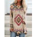 Women's Plus Size T shirt Tee Burgundy Tee Tunic Shirts Geometric Plaid Marron Yellow Light Green Print Long Sleeve Casual Vintage Tunic Ethnic Round Neck Regular Fit Fall & Winter