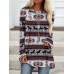 Women's Plus Size T shirt Tee Burgundy Tee Tunic Shirts Geometric Plaid Marron Yellow Light Green Print Long Sleeve Casual Vintage Tunic Ethnic Round Neck Regular Fit Fall & Winter