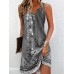 Women's Casual Dress Shift Dress Tank Dress Floral Button Print V Neck Mini Dress Active Fashion Outdoor Street Sleeveless Loose Fit Dark Gray Summer Spring XXL