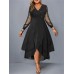 Women‘s Plus Size Curve Black Dress Party Dress PlainKnit Dress Plain Long Dress Maxi Dress Long Sleeve Ruffle Mesh V Neck Elegant Party Black Valentine‘s Day Summer Spring Black Cocktail Dress