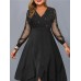 Women‘s Plus Size Curve Black Dress Party Dress PlainKnit Dress Plain Long Dress Maxi Dress Long Sleeve Ruffle Mesh V Neck Elegant Party Black Valentine‘s Day Summer Spring Black Cocktail Dress