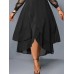 Women‘s Plus Size Curve Black Dress Party Dress PlainKnit Dress Plain Long Dress Maxi Dress Long Sleeve Ruffle Mesh V Neck Elegant Party Black Valentine‘s Day Summer Spring Black Cocktail Dress