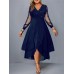 Women‘s Plus Size Curve Black Dress Party Dress PlainKnit Dress Plain Long Dress Maxi Dress Long Sleeve Ruffle Mesh V Neck Elegant Party Black Valentine‘s Day Summer Spring Black Cocktail Dress