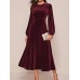 Women's Plus Size Velvet Dress Party Dress Cocktail Dress Midi Dress Wine Dark Green Purple Long Sleeve Pure Color Patchwork Spring Fall Winter Crew Neck Fashion Winter Dress Christmas Valentine's Day