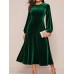 Women's Plus Size Velvet Dress Party Dress Cocktail Dress Midi Dress Wine Dark Green Purple Long Sleeve Pure Color Patchwork Spring Fall Winter Crew Neck Fashion Winter Dress Christmas Valentine's Day