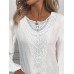 Women's Blouse Cotton Linen Plain White Lace Patchwork Long Sleeve Casual Beach Blouse Basic Casual Round Neck Regular Fit Summer Spring Blouse