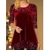 Women's T shirt Tee Velvet Plain Sparkly Wine Khaki Sequins Long Sleeve Party Weekend Festival / Holiday Round Neck Regular Fit Spring &Fall