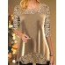 Women's T shirt Tee Velvet Plain Sparkly Wine Khaki Sequins Long Sleeve Party Weekend Festival / Holiday Round Neck Regular Fit Spring &Fall