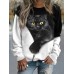 Women's Sweatshirt Pullover Cat Sports Basic Black Street Casual Round Neck Long Sleeve Top Micro-elastic Fall & Winter