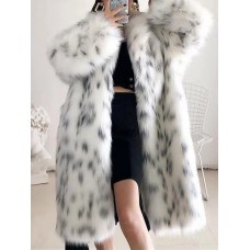 Women's Faux Fur Coat Modern Comfortable Street Style Plush Patchwork Pocket Outdoor Daily Wear Vacation Going out Faux Fur Long Coat Winter Fall White Cardigan Turndown Loose Fit S M L XL XXL / Warm