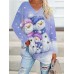 Women's T shirt Tee Christmas Shirt Leopard Snowman Purple Print Long Sleeve Weekend Festival / Holiday Christmas V Neck Regular Fit Spring &Fall