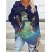 Women's T shirt Tee Christmas Shirt Leopard Snowman Purple Print Long Sleeve Weekend Festival / Holiday Christmas V Neck Regular Fit Spring &Fall