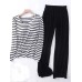 Women's Loungewear Sets 2 Pieces Stripe Fashion Casual Comfort Street Daily Date Polyester Breathable Crew Neck Long Sleeve Pant Summer Spring Black Pink