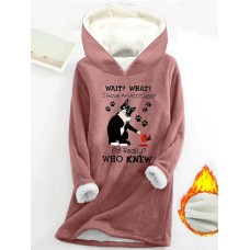 Women's Hoodie Sweatshirt Pullover Sherpa Fleece Lined Cat Letter Warm Funny Fuzzy Print Black Yellow Pink Casual Sports Hoodie Long Sleeve Top Micro-elastic Fall & Winter