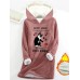 Women's Hoodie Sweatshirt Pullover Sherpa Fleece Lined Cat Letter Warm Funny Fuzzy Print Black Yellow Pink Casual Sports Hoodie Long Sleeve Top Micro-elastic Fall & Winter