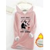 Women's Hoodie Sweatshirt Pullover Sherpa Fleece Lined Cat Letter Warm Funny Fuzzy Print Black Yellow Pink Casual Sports Hoodie Long Sleeve Top Micro-elastic Fall & Winter