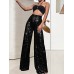 Women's Wide Leg Pants Trousers Sparkly Pants Full Length Sequins Micro-elastic High Waist Elegant Fashion Party Street claret M beige S M Summer Spring