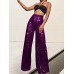 Women's Wide Leg Pants Trousers Sparkly Pants Full Length Sequins Micro-elastic High Waist Elegant Fashion Party Street claret M beige S M Summer Spring