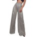 Women's Wide Leg Pants Trousers Sparkly Pants Full Length Sequins Micro-elastic High Waist Elegant Fashion Party Street claret M beige S M Summer Spring