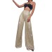 Women's Wide Leg Pants Trousers Sparkly Pants Full Length Sequins Micro-elastic High Waist Elegant Fashion Party Street claret M beige S M Summer Spring