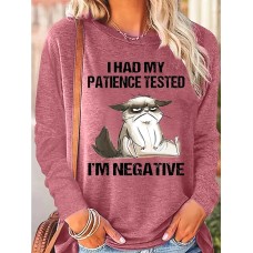 Women's T shirt Tee Cat Letter Black Pink Blue Print Long Sleeve Daily Weekend Fashion Round Neck Regular Fit Spring &Fall