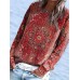 Women's T shirt Tee Floral Light Green Red Blue Print Long Sleeve Holiday Weekend Basic Round Neck Regular Fit Fall & Winter