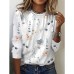 Women's T shirt Tee Floral White Yellow Pink Print Long Sleeve Holiday Weekend Basic Round Neck Regular Fit Fall & Winter