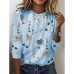 Women's T shirt Tee Floral White Yellow Pink Print Long Sleeve Holiday Weekend Basic Round Neck Regular Fit Fall & Winter