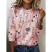 Women's T shirt Tee Floral White Yellow Pink Print Long Sleeve Holiday Weekend Basic Round Neck Regular Fit Fall & Winter