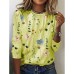 Women's T shirt Tee Floral White Yellow Pink Print Long Sleeve Holiday Weekend Basic Round Neck Regular Fit Fall & Winter