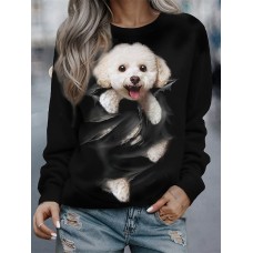 Women's Sweatshirt Pullover Dog Sportswear Funny Print Black Casual Sports Round Neck Long Sleeve Top Micro-elastic Fall & Winter