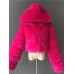 Women's Fur Coat Faux Fur Coat Hoodie Jacket Wedding Daily Outdoor clothing Fall Winter Short Coat Slim Casual Faux Leather Jacket Long Sleeve Solid Color Fur Light Pink Sapphire Navy