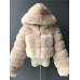 Women's Fur Coat Faux Fur Coat Hoodie Jacket Wedding Daily Outdoor clothing Fall Winter Short Coat Slim Casual Faux Leather Jacket Long Sleeve Solid Color Fur Light Pink Sapphire Navy