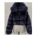 Women's Fur Coat Faux Fur Coat Hoodie Jacket Wedding Daily Outdoor clothing Fall Winter Short Coat Slim Casual Faux Leather Jacket Long Sleeve Solid Color Fur Light Pink Sapphire Navy