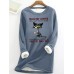 Women's Sweatshirt Pullover Sherpa Fleece Lined Cat Letter Warm Fuzzy Dark Pink Blue Gray Casual Sports Round Neck Long Sleeve Top Micro-elastic Fall & Winter