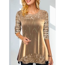 Women's Shirt Blouse Velvet Sparkly Red Gold Sequins Long Sleeve Casual Fashion Round Neck Regular Fit Fall & Winter