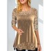 Women's Shirt Blouse Velvet Sparkly Red Gold Sequins Long Sleeve Casual Fashion Round Neck Regular Fit Fall & Winter