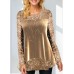 Women's Shirt Blouse Velvet Sparkly Red Gold Sequins Long Sleeve Casual Fashion Round Neck Regular Fit Fall & Winter