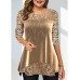 Women's Shirt Blouse Velvet Sparkly Red Gold Sequins Long Sleeve Casual Fashion Round Neck Regular Fit Fall & Winter