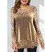 Women's Shirt Blouse Velvet Sparkly Red Gold Sequins Long Sleeve Casual Fashion Round Neck Regular Fit Fall & Winter