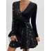 Women‘s Black Dress Velvet Dress Sequin DressA-Line Mini Dress Black Red Royal Blue Long Sleeve Plain Christmas Fall Winter Autumn V Neck Fashion Winter Dress Fall Dress Slim Black Cocktail Dress