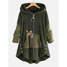 Women's Plus Size Teddy Coat Animal Casual Long Sleeve V Wire Regular Fall Winter Green Pink Dark Gray L XL XXL 3XL 4XL